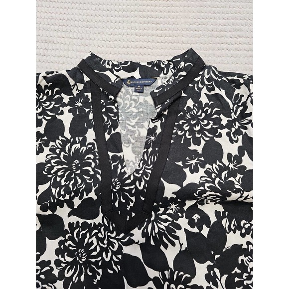 Brooks Brothers Shirt Womens Medium Linen Blend Vcut Neckline Black & White - Picture 4 of 8